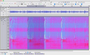 Spectrogram of a sonar sequence that repeated 4 times around 11 a.m.