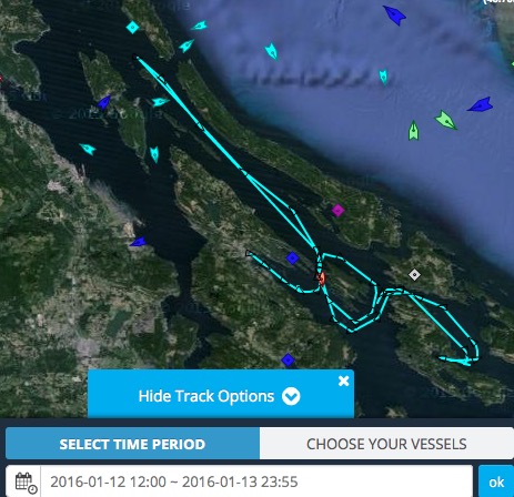 Track of the patrol vessel Caribou 57 on 1/12-13.